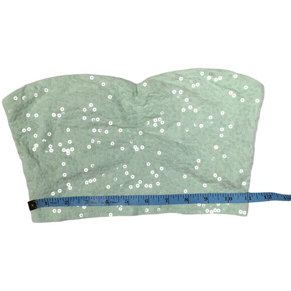 Forever‎ 21 Cropped Tube Top Sequin Sweetheart Juniors S Light Green Strapless - Picture 3 of 7